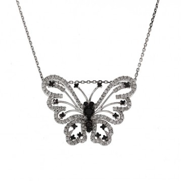 1.03Ct tw Black and White Diamond Butterfly Pendant